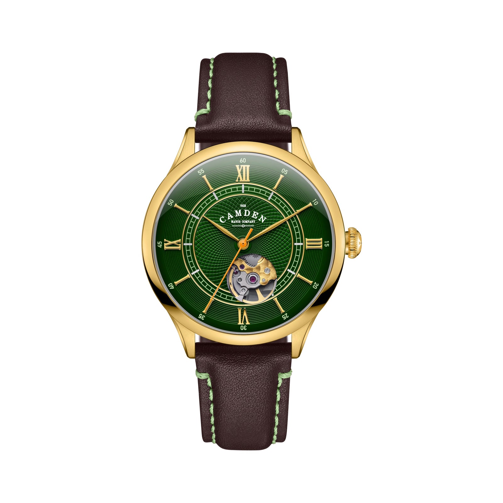 No.274 Open Heart Gold and Green on Brown Italian Leather