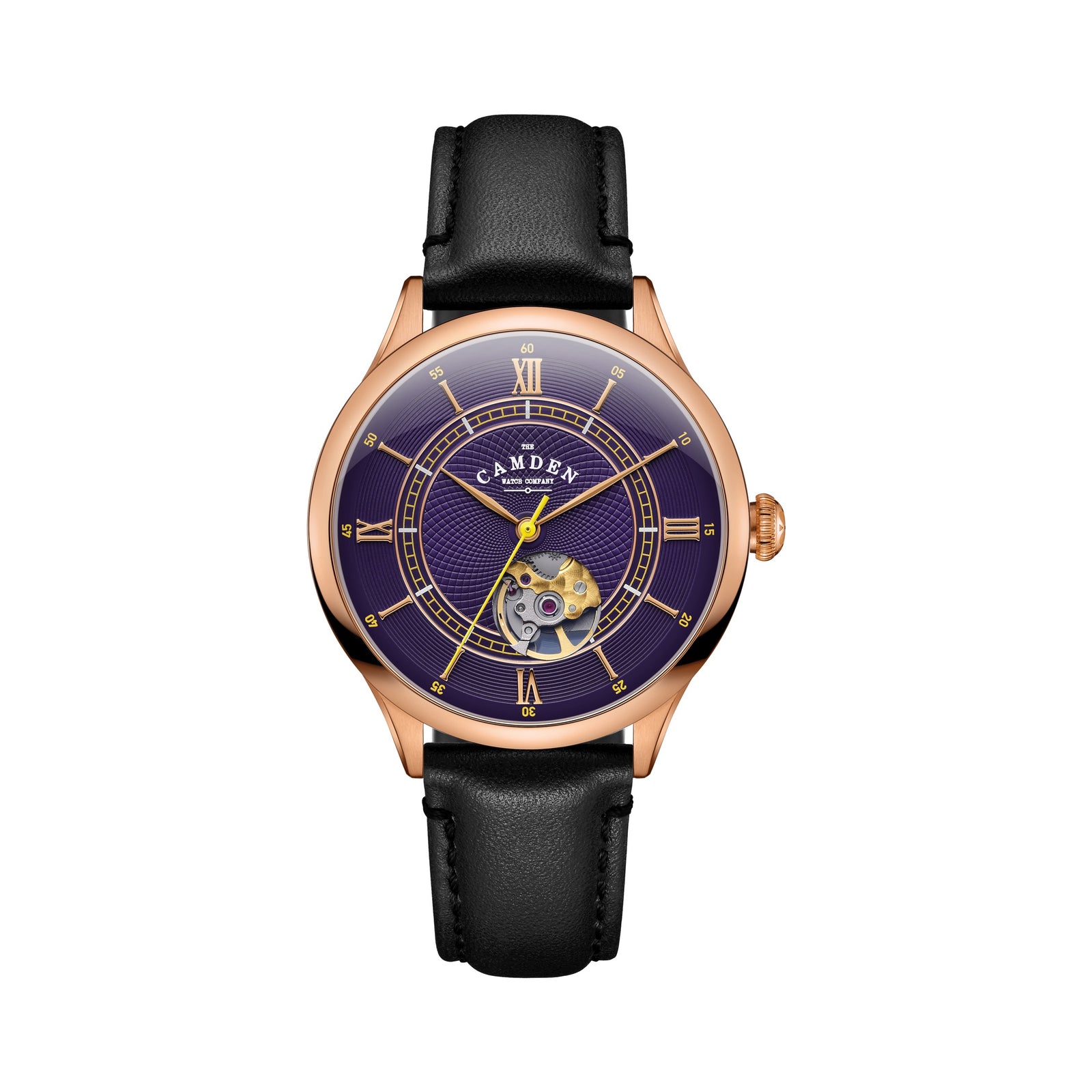 No.274 Open Heart Rose Gold and Purple on Black Italian Leather