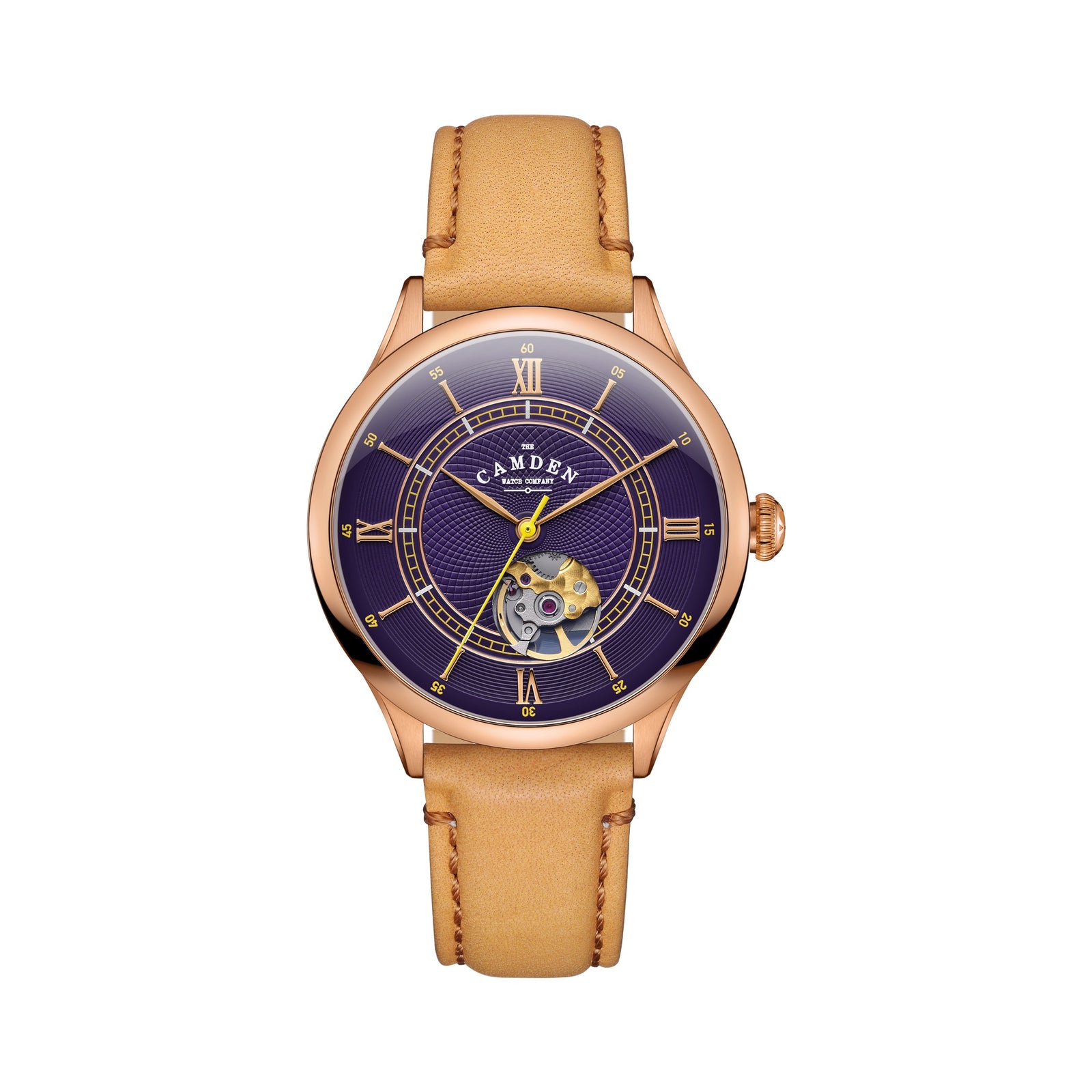 No.274 Open Heart Rose Gold and purple on Tan Italian Leather