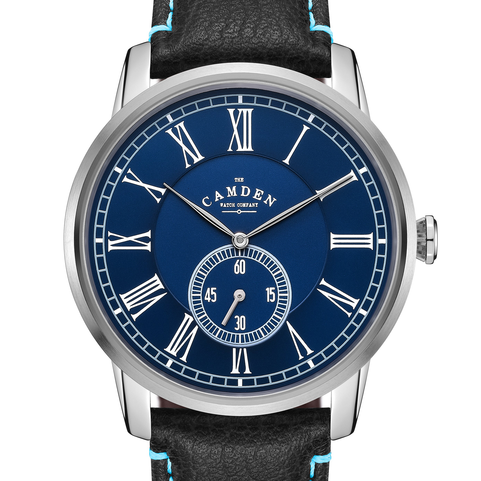 No.29 Steel and Navy on Black Leather with Blue Stitching