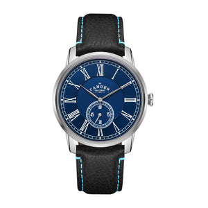 No.29 Steel and Navy on Black Leather with Blue Stitching