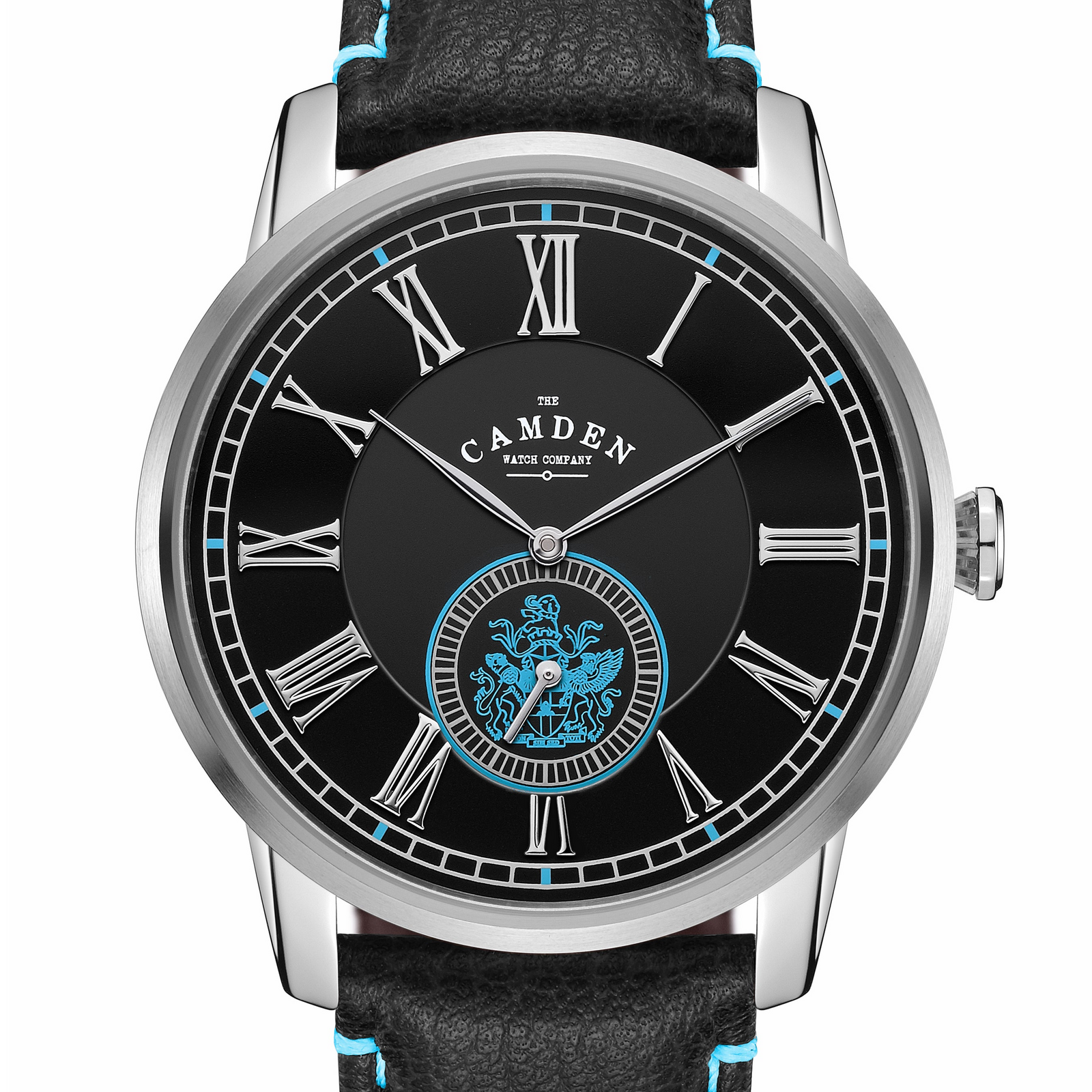 No.29 Camden Crest Edition on Black Leather with Blue Stitching