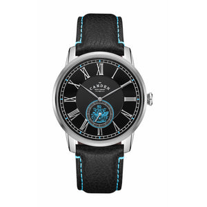 No.29 Camden Crest Edition on Black Leather with Blue Stitching