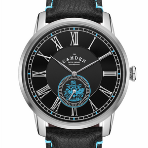 No.29 Camden Crest Edition on Black Leather with Blue Stitching