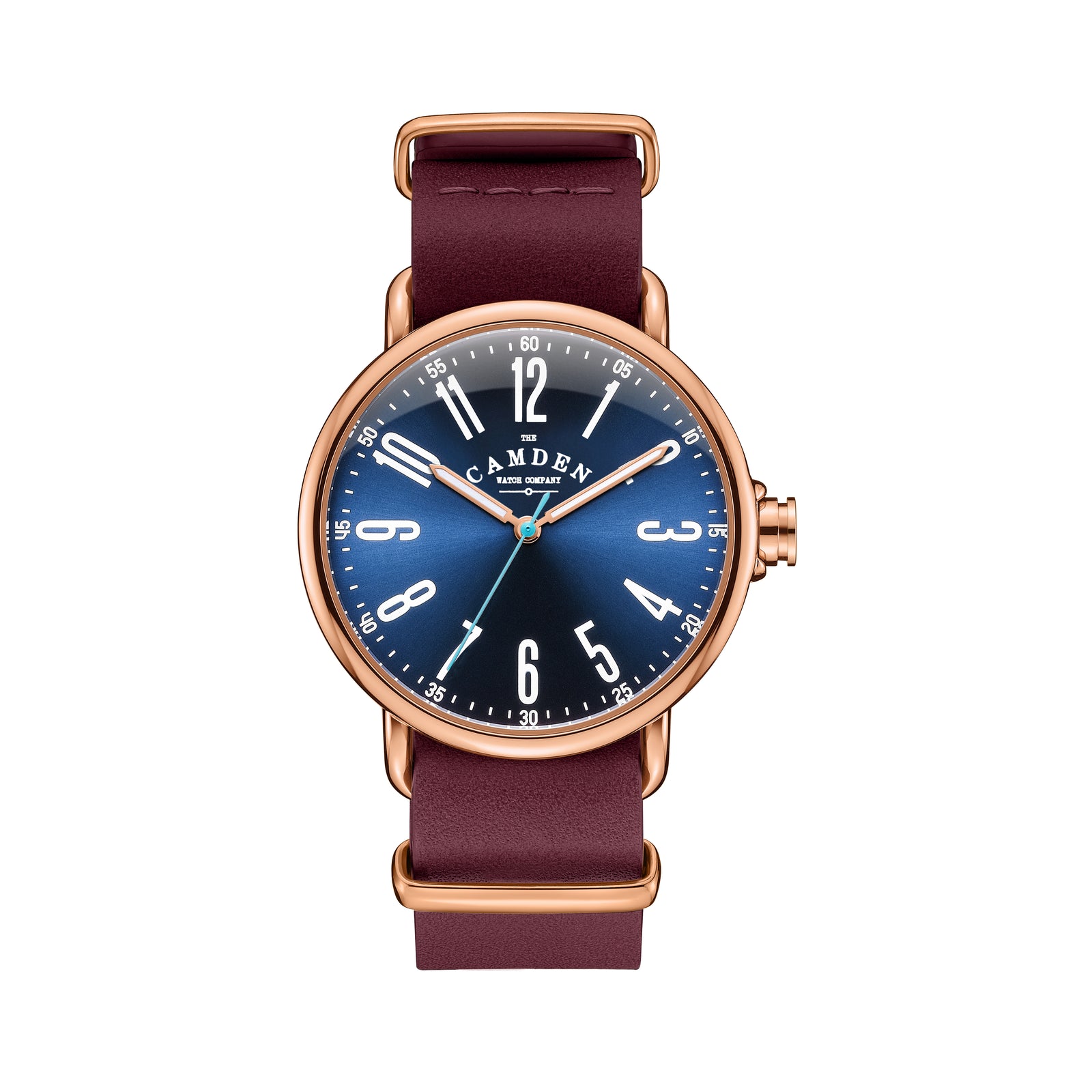 No.88 Rose Gold and Navy on Oxblood Leather