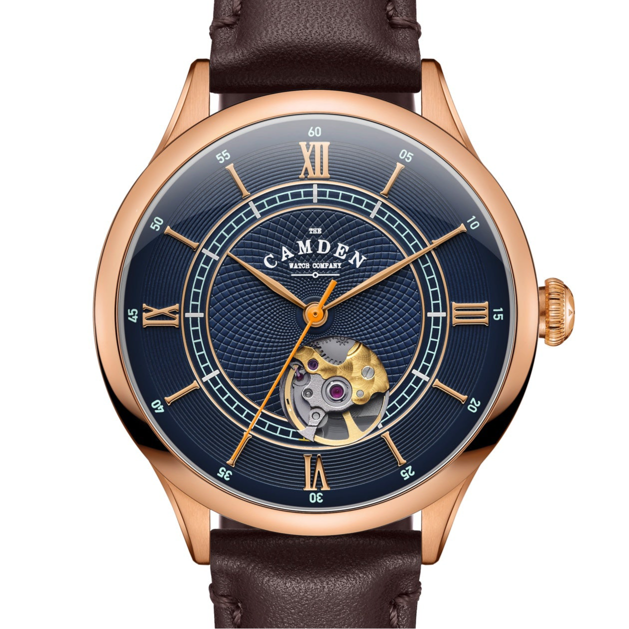 No.274 Open Heart Rose Gold and Blue on Brown Italian Leather