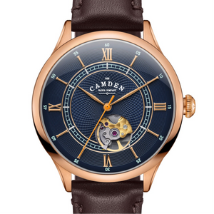 No.274 Open Heart Rose Gold and Blue on Brown Italian Leather