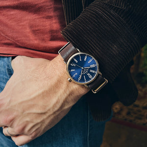 No.88 Rose Gold and Navy on Brown Leather