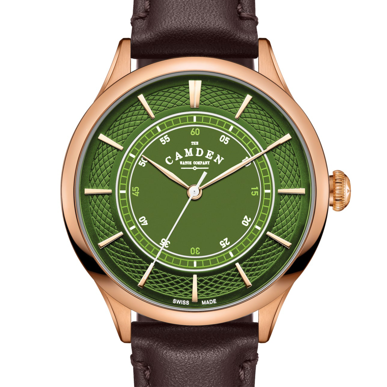 No.274 Swiss Made Quartz Rose Gold and Green on Brown Italian