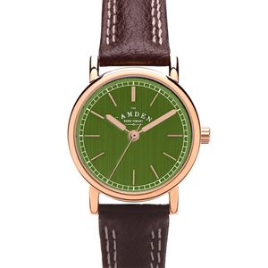 No.24 Rose Gold and Green on Brown Leather