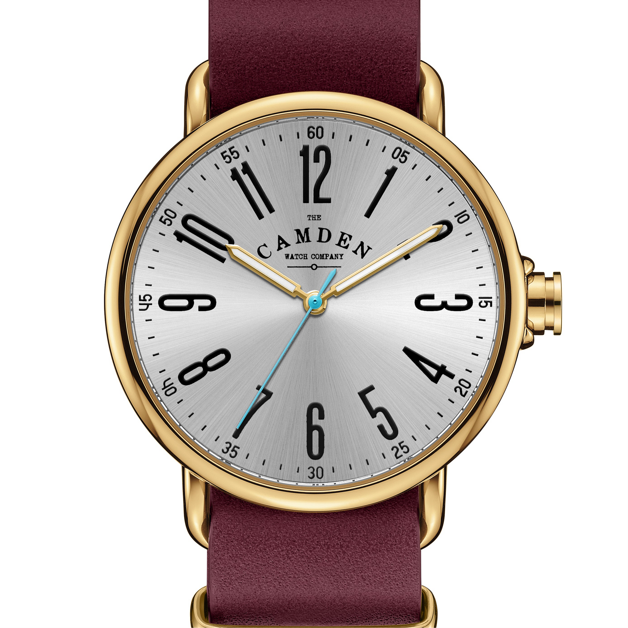 Unisex Oxblood Leather Strap Watch with Gold Case Silver