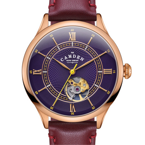 No.274 Open Heart Rose Gold and Purple on Oxblood Italian Leather