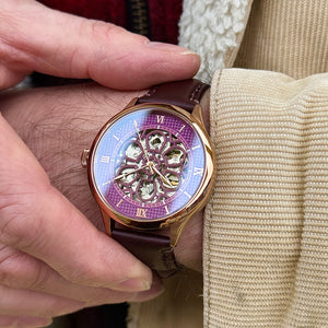 No.274 Skeleton Rose Gold and Purple on Brown Italian Leather