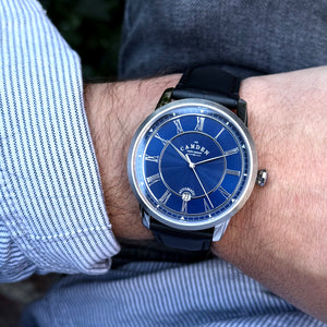 No.29 Automatic Steel and Navy on Black Italian Leather