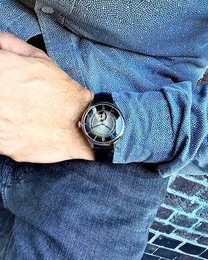 No.274 Open Heart Steel and Black on Black Italian Leather