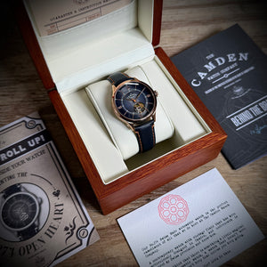 No.274 Open Heart Rose Gold and Blue on Brown Italian Leather