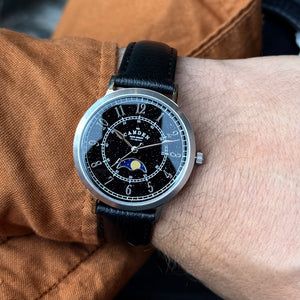 No.27 Moonphase Steel on Black Leather