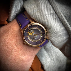 No.274 Open Heart Rose Gold and Purple on Purple Italian Leather