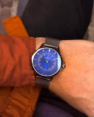 No.274 Swiss Made Quartz Steel and Navy on Mesh