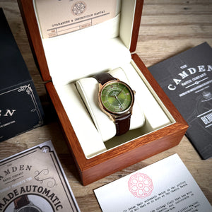 No.274 Swiss Automatic Rose Gold and Green on Tan Italian Leather