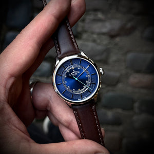 No.274 Swiss Made Quartz Steel and Navy on Brown Italian Leather