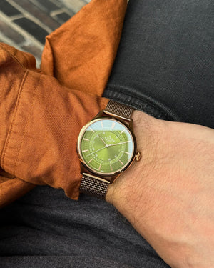 No.274 Swiss Made Quartz Rose Gold and Green on Mesh