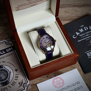 No.274 Open Heart Rose Gold and purple on Tan Italian Leather