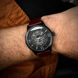 No.253 Memento Mori Steel on Oxblood Leather
