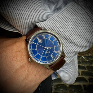 No.29 Automatic Steel and Navy on Brown Italian Leather