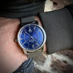 No.29 Automatic Steel and Navy on Mesh Band