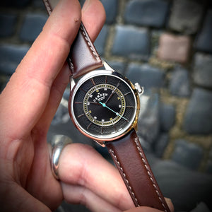 No.274 Swiss Made Quartz Steel and Black on Brown Italian Leather