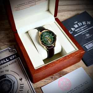 No.274 Open Heart Gold and Green on Brown Italian Leather