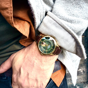 No.274 Open Heart Gold and Green on Brown Italian Leather