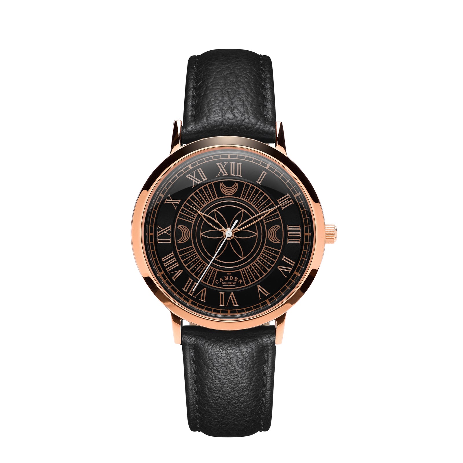No.27 Witchcraft Rose Gold and Black on a Black Leather Strap
