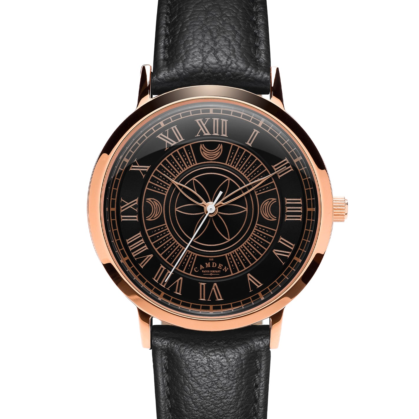 No.27 Witchcraft Rose Gold and Black on a Black Leather Strap