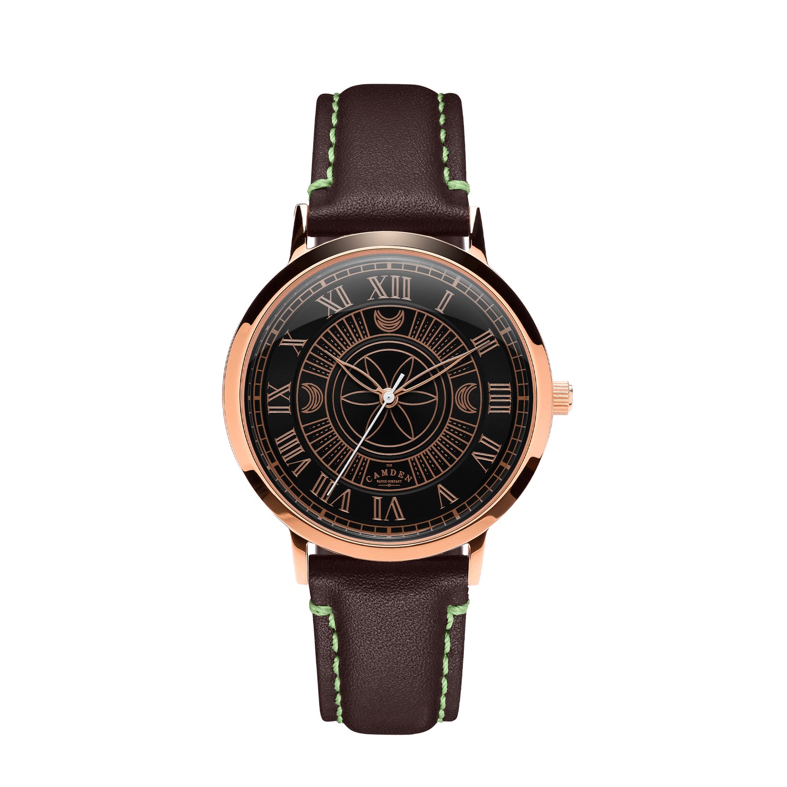 No.27 Witchcraft Rose Gold and Black on a Brown Italian Leather Strap