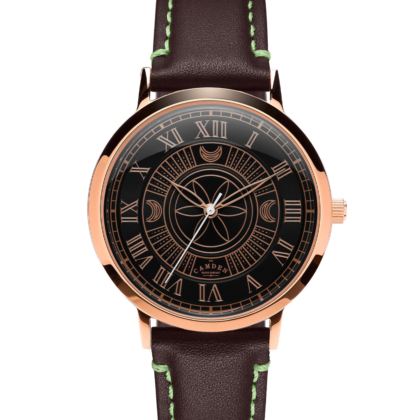 No.27 Witchcraft Rose Gold and Black on a Brown Italian Leather Strap