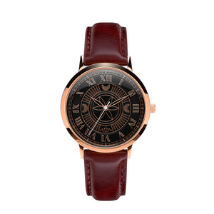 No.27 Witchcraft Rose Gold and Black on an Oxblood Leather Strap