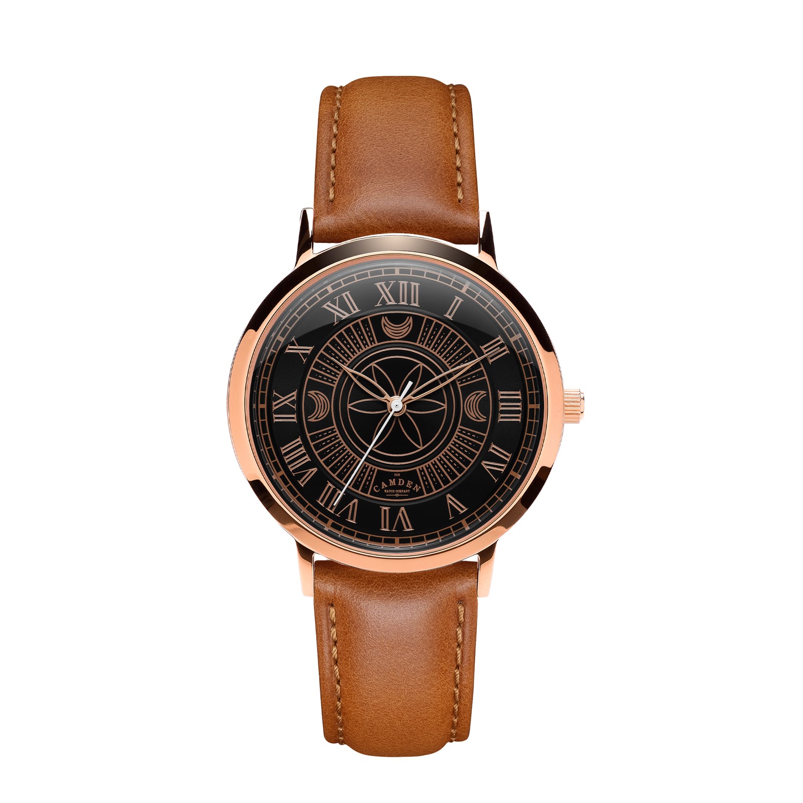 No.27 Witchcraft Rose Gold and Black on a Tan Leather Strap