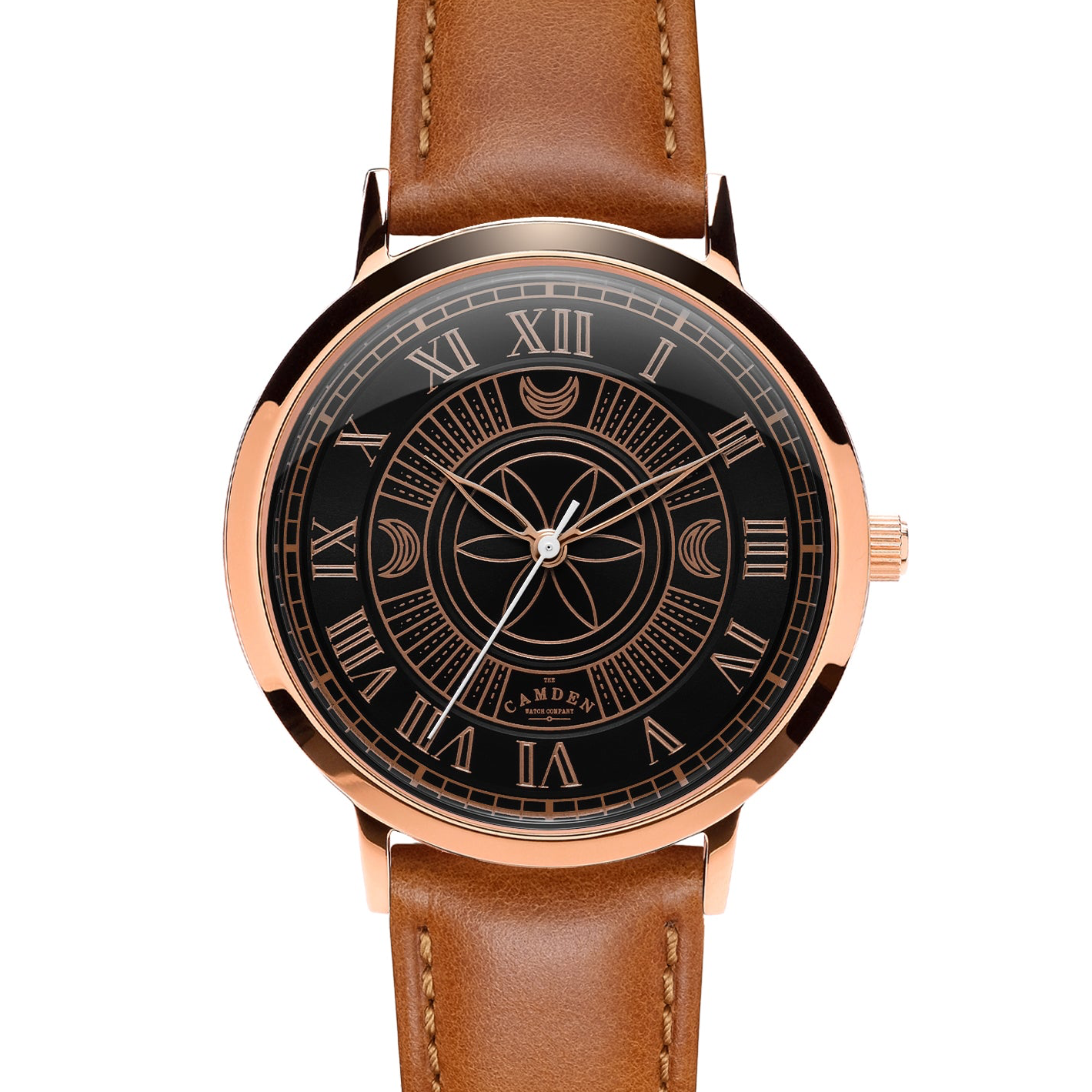 No.27 Witchcraft Rose Gold and Black on a Tan Leather Strap