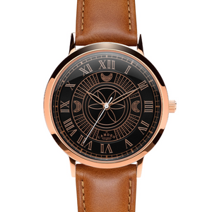 No.27 Witchcraft Rose Gold and Black on a Tan Leather Strap