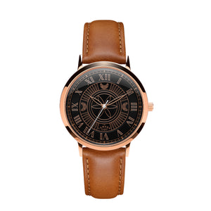 No.27 Witchcraft Rose Gold and Black on a Tan Leather Strap