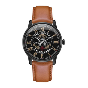 Till Death HIS AND HIS on a Tan Leather Strap