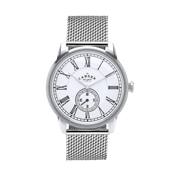 No.29 Men's Silver Mesh Strap Watch with White Face & Black Accents