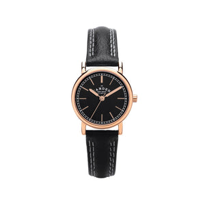 Black Strap And Rose Gold Vintage Style Ladies Watch