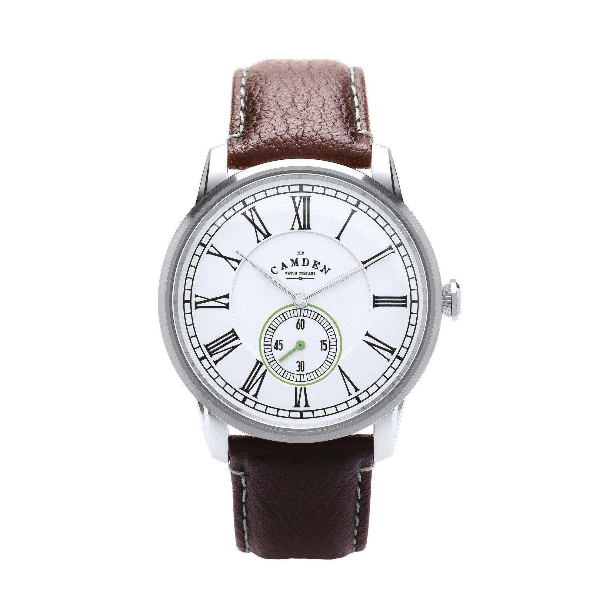 No.29 Gents Classic Watch Steel, Brown Strap and Green Accents